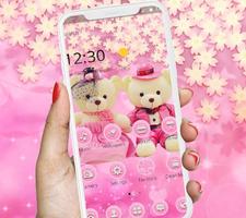 Cute Pink Teddy Bear Blooms Theme স্ক্রিনশট 2