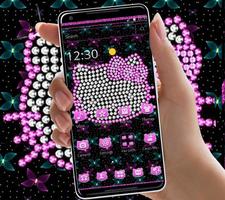 Pink Glitter Kitty Bowknot Theme تصوير الشاشة 3