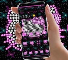 Pink Glitter Kitty Bowknot Theme captura de pantalla 3