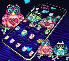 Cartoon Colorful Love Owl Theme syot layar 1