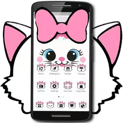 Cute White Marry Kitty Theme Pink Bowknot APK 下載