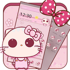 Pink Cute Kitty Bowknot Theme icône