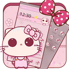 Pink Cute Kitty Bowknot Theme أيقونة