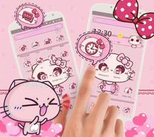 Pink Cute Kitty Bowknot Theme تصوير الشاشة 1