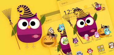 Cute Purple Owl Yellow Wallpaper Theme