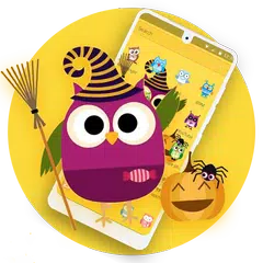 Cute Purple Owl Yellow Wallpaper Theme APK 下載