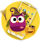 Cute Purple Owl Yellow Wallpaper Theme 图标