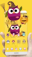 Cute Purple Owl Yellow Wallpaper Theme পোস্টার