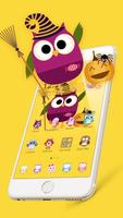 Cute Purple Owl Yellow Wallpaper Theme 截图 1