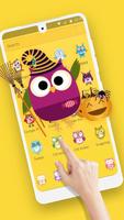 Cute Purple Owl Yellow Wallpaper Theme syot layar 2