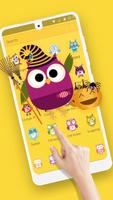 Cute Purple Owl Yellow Wallpaper Theme 截图 2