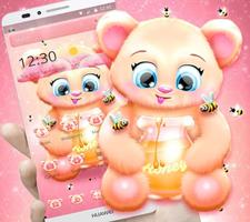 Pink Cartoon Teddy Bear Theme Affiche