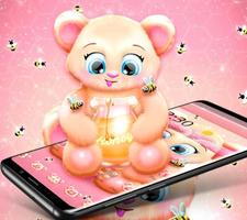 Pink Cartoon Teddy Bear Theme syot layar 2