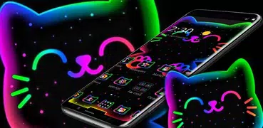 Colorful Neon Black Cat Theme