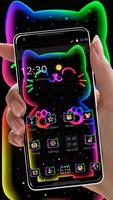 Colorful Neon Black Cat Theme پوسٹر