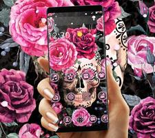 Pink Rose Skeleton Romantic Theme Affiche