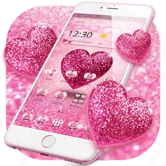 Pink Glitter Love Heart Theme APK download
