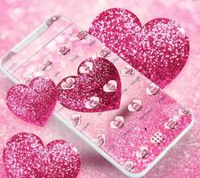 Pink Glitter Love Heart Theme Affiche