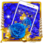 Золотая голубая цветочная тема иконка
