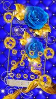 Золотая голубая цветочная тема постер