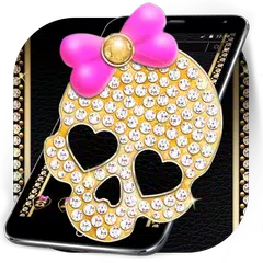 Gold Diamond Skull Pink Bowknot Theme APK Herunterladen
