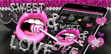 Glitter Pink Lips Sweet Love Theme