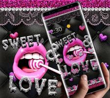 Glitter Pink Lips Sweet Love Theme Affiche