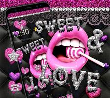 Glitter Pink Lips Sweet Love Theme capture d'écran 1