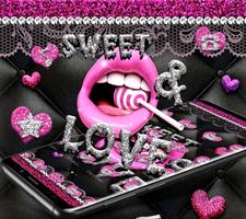 Glitter Pink Lips Sweet Love Theme capture d'écran 3
