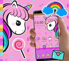 Cute Pink Cartoon Unicorn Theme capture d'écran 1