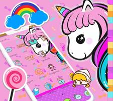 Cute Pink Cartoon Unicorn Theme capture d'écran 2