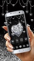 Silver Glittery Diamond Hearts Launcher Theme Affiche