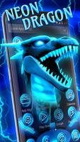 Neon Blue Dragon 3D الملصق