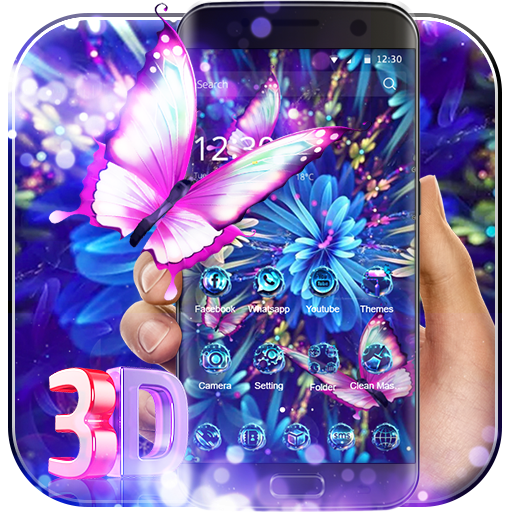 Purple Neon Butterfly 3D Theme