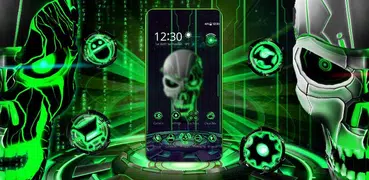 Neon Green tech Skull 3D Theme