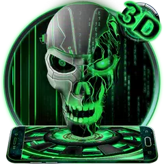 Neon Green tech Skull 3D Theme APK 下載