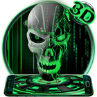 Neon Green tech Skull 3D Theme icon