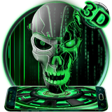 Neon Green tech Skull 3D Theme icône