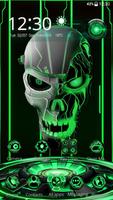Neon Green tech Skull 3D Theme imagem de tela 3