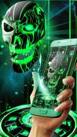 Neon Green tech Skull 3D Theme پوسٹر