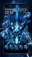 3D blue fire ice dragon Thunder theme पोस्टर