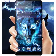 download 3D blue fire Ice wolf launcher theme APK