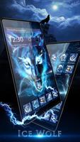 3D Blue fire Tema de lobo de hielo Poster