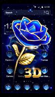 浪漫水晶玫瑰花3D主題 閃亮鑽石光金色玫瑰壁紙 截图 1