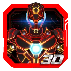 Tema de robot de hierro rojo neón 3D