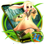 Cute Bunny Girl Forest 3D Theme icône