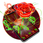 3D Neon Red Rose Launcher Theme icône