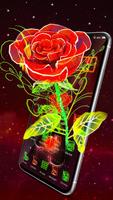 3D Neon Red Rose Launcher Theme Affiche