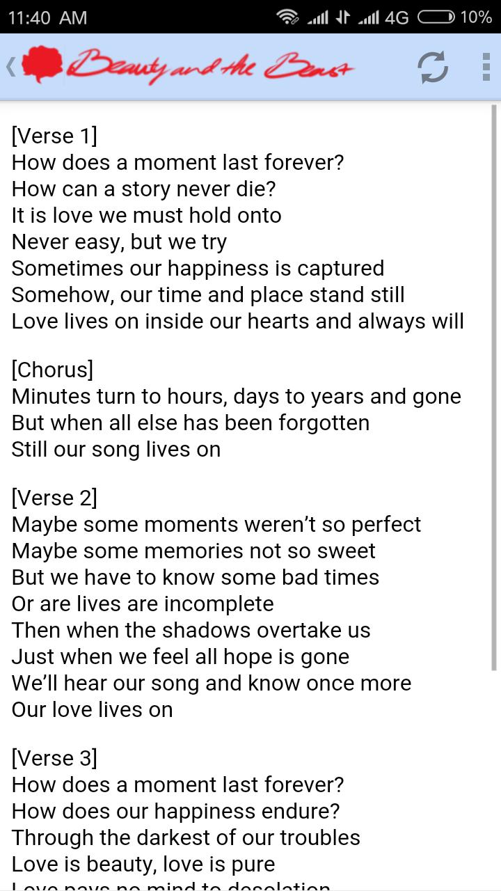Lyrics of Beauty and the Beast for Android - APK Download
