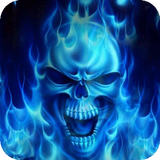 Skulls in a blue flame live wp icône